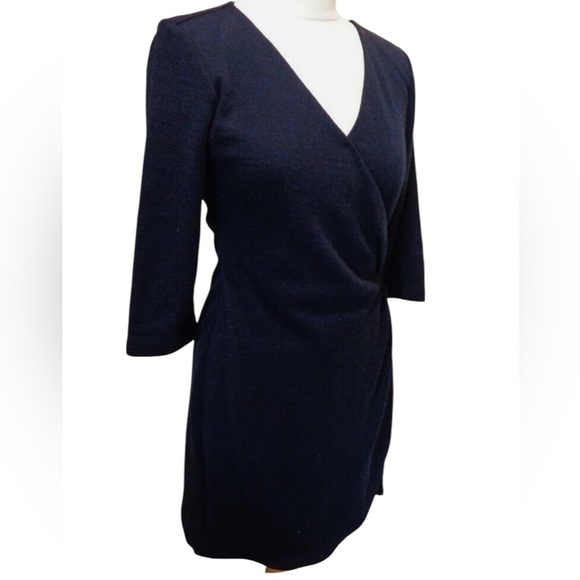 BROOKS BROTHERS STRETCH WOOL WRAP EFFECT NAVY DRESS SIZE 8 - Picture 2 of 14